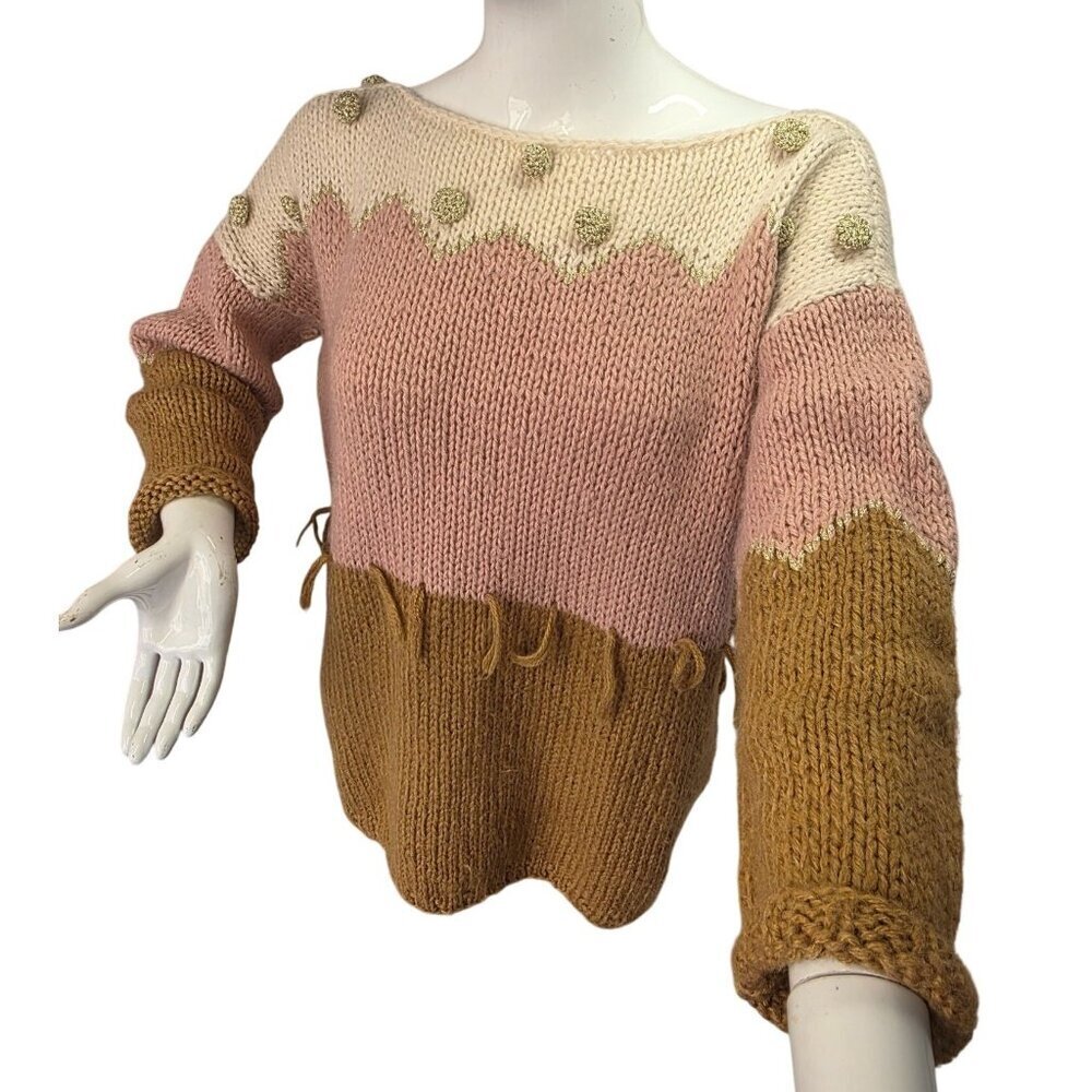 Vero Alfie Cleopatra Handmade Sweater Sz L Mohair Wool Pink Brown Colorblock